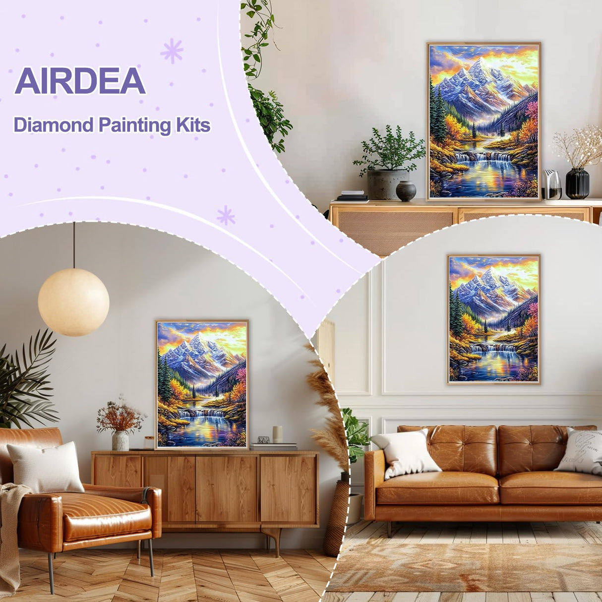 AIRDEA Scenery Diamond Art Paintings Kits for Adults,DIY Gem Art Kits for Beginner,12x16 in,Mountains and River,Round Full Drill AIRDEA