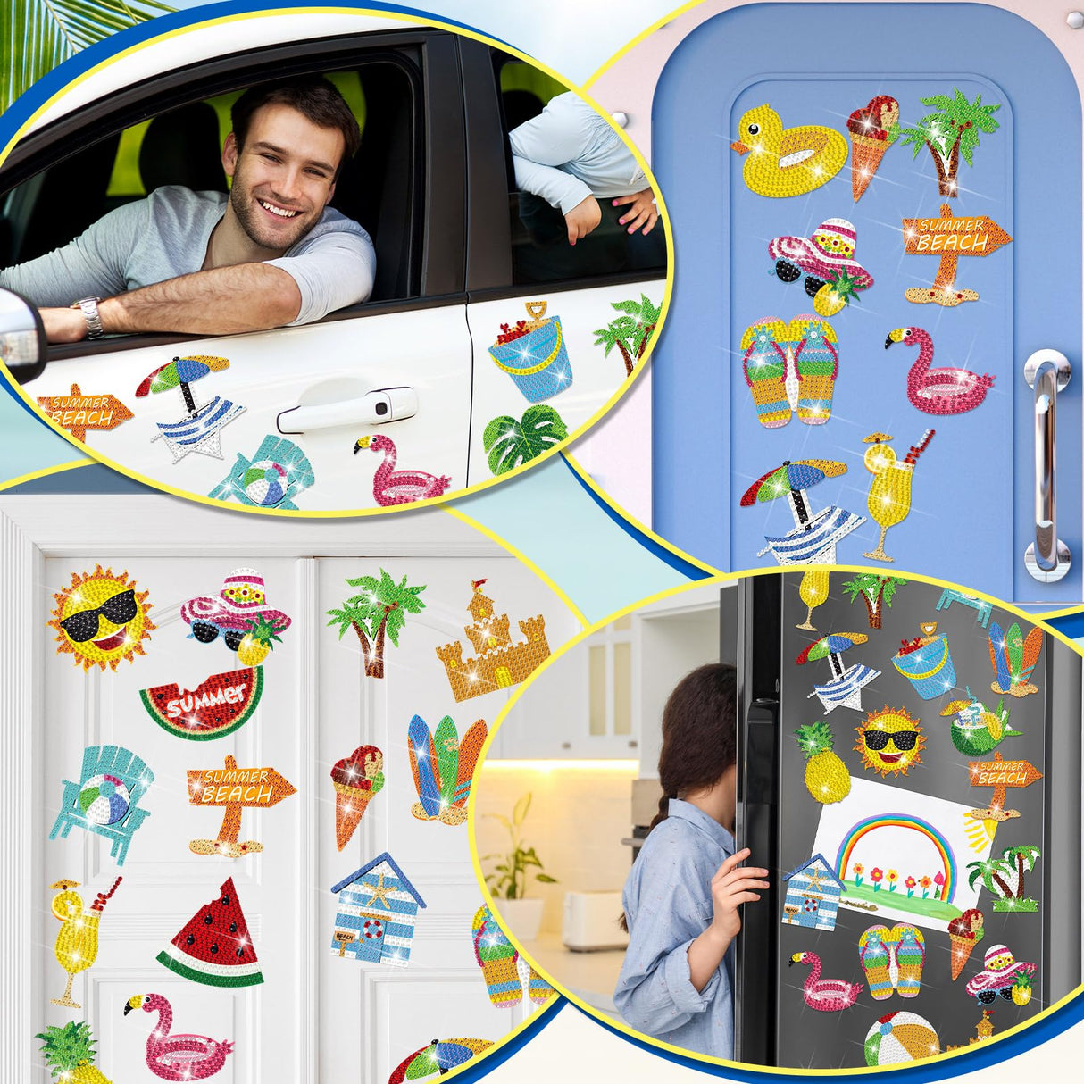 Tellegloww 24 Pcs Refrigerator Diamond Painting Magnets Sea Beach Diamond Art Magnets Kits Tropical Hawaiian Fridge Stickers for Adults Kids DIY Home Decor(Ball) Tellegloww