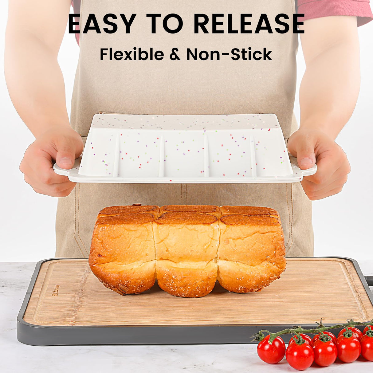 Vinino Silicone Bread Loaf Pan with Metal Reinforced Frame, 9.5 x 5 in Non-stick Silicone Loaf Pan for Baking, 2 Pack Durable Silicone Bread Pan for Oven Dishwasher Safe - Cream Vinino