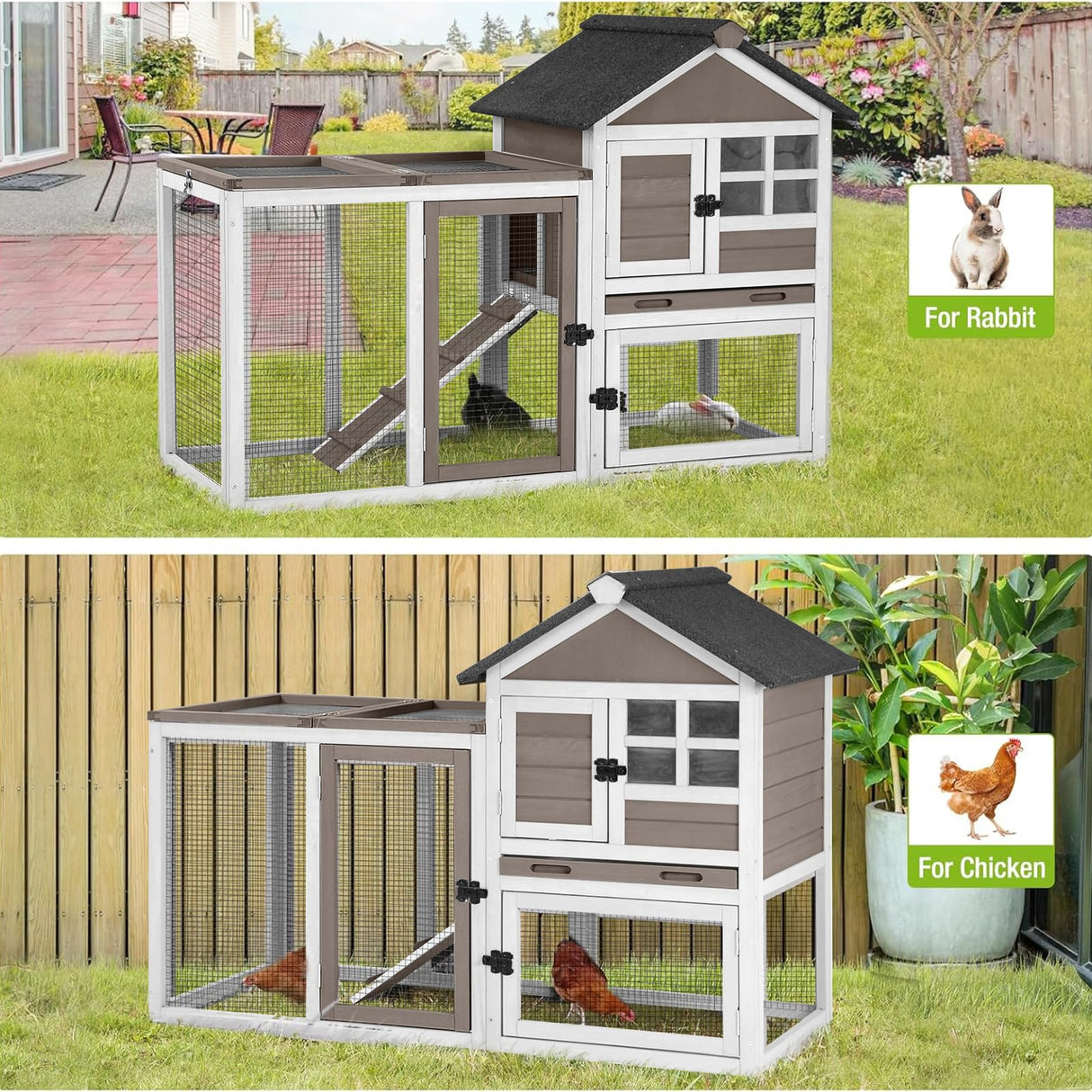 GUTINNEEN Rabbit Hutch Chicken Coop Expandable Indoor Bunny Cage Outdoor Guinea Pig Cage with Run 51.6" L GUTINNEEN