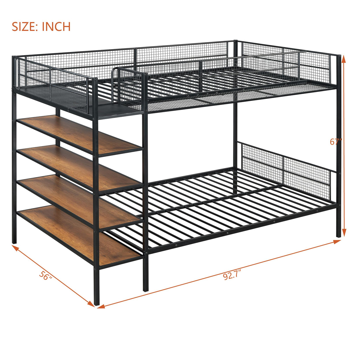 RuiSiSi Twin Over Full Metal Bunk Bed with Storage, Heavy-Duty Metal Bunk Bed with Storage Shelves Headboards for Kids Teens Adults, Safety Guard & Ladder, No Box Spring Needed, Black RuiSiSi