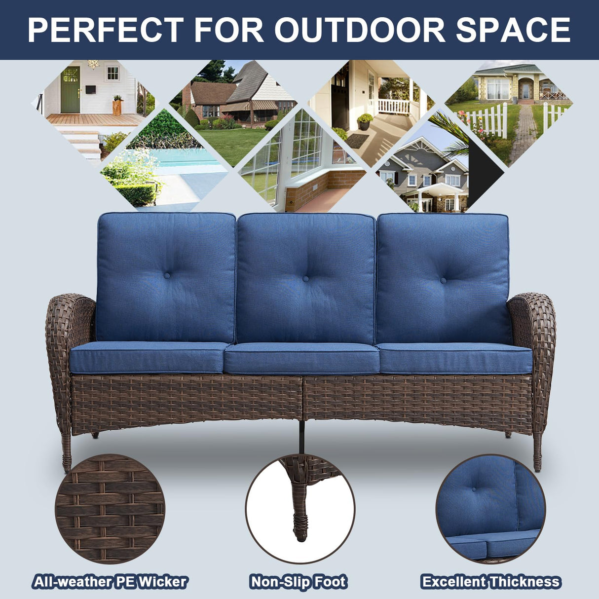 Belord 6 Piece Patio Conversation Sets - Wicker Patio Furniture Sets with Outdoor Swivel Rocker Chairs Outdoor Couch Perfect for Patio Deck Backyard, Brown Wicker Blue Cushion Belord