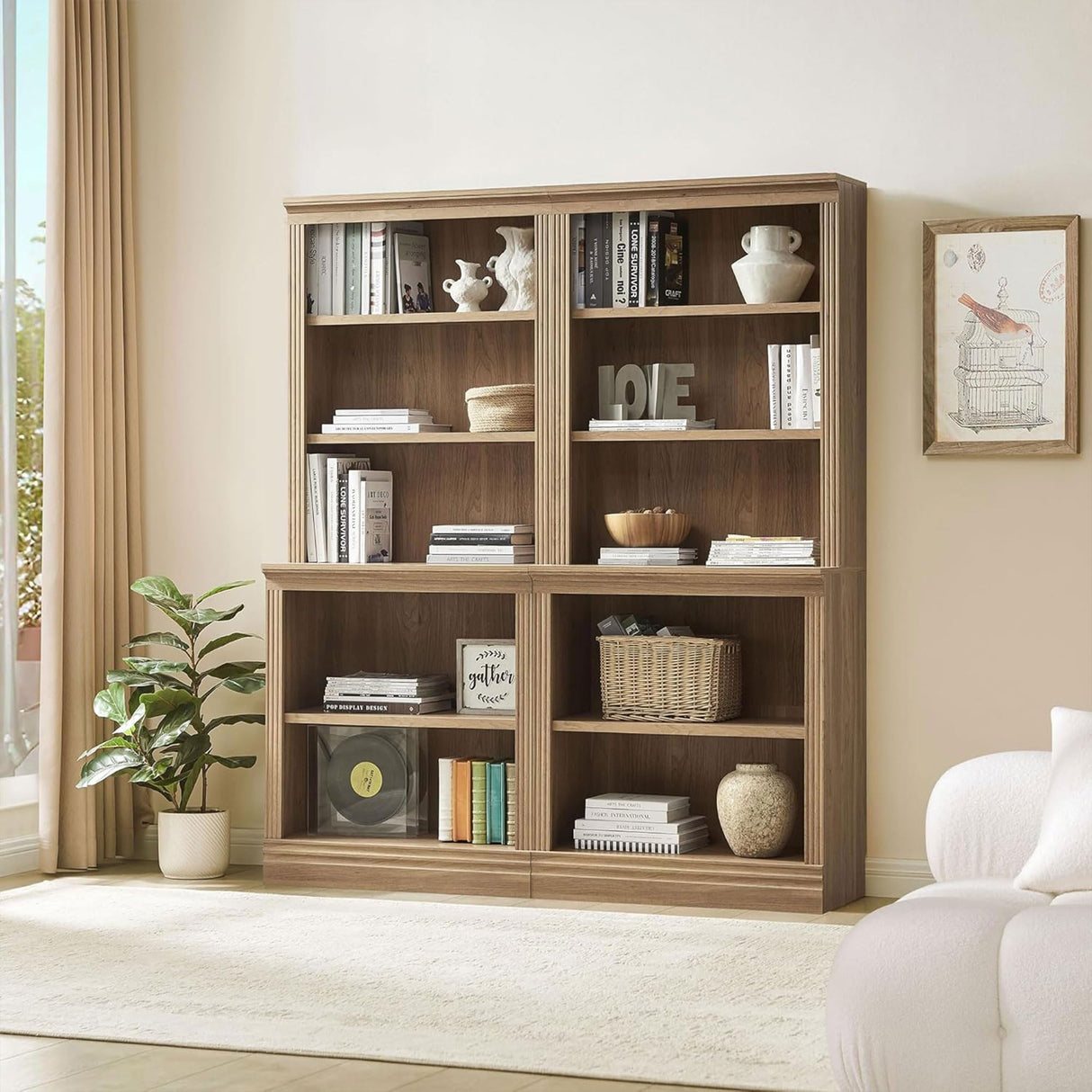JAHRSTIM Halston Multi-Depth Bookcase, Adjustable Storage Open Display Shelving Unit for Home and Office Space, 31.5”L x 15.75”W x 72.8”H, Oak JAHRSTIM