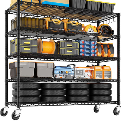 PrimeZone 48" W x 24" D x 81" H Heavy Duty Wire Storage Shelves with Wheels, 5 Tier Adjustable NSF Certified Garage Shelving Unit, Rolling Metal Organizer Shelf Utility Rack for Warehouse, Pantry