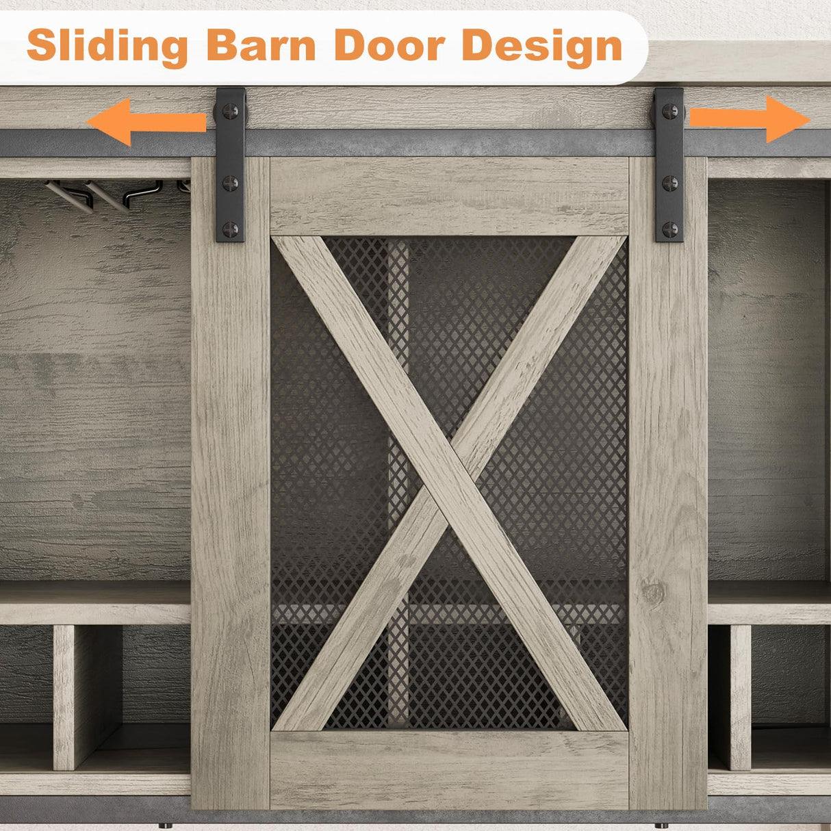 IDEALHOUSE Coffee Bar Cabinet, Sideboard Buffet Storage Cabinet with Storage, Farmhouse Wine Bar Cabinet with Wine Glass Rack, Liquor Cabinet Bar for Home, Kitchen, Dining, Living Room, Grey IDEALHOUSE