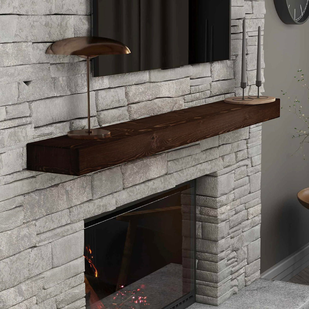 BoscoMondo 60 Inch Fireplace Mantel - Solid One Piece Rustic Wood - Wall Mounted Floating Farmhouse Shelf - with Invisible Heavy Duty Metal Bracket (60", Intense Brown) BoscoMondo