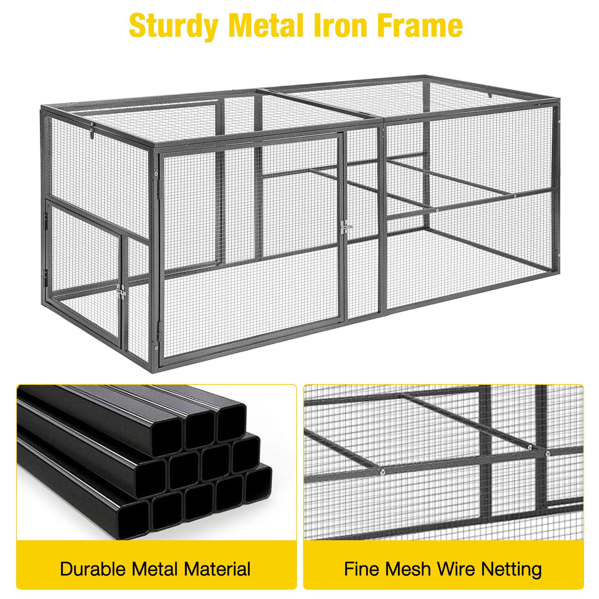 Chicken Coop Run Large Metal Frame Extension Outdoor 14.3ft²Lockable Playpen for Chicken, Rabbit, Duck, Run Only Aivituvin