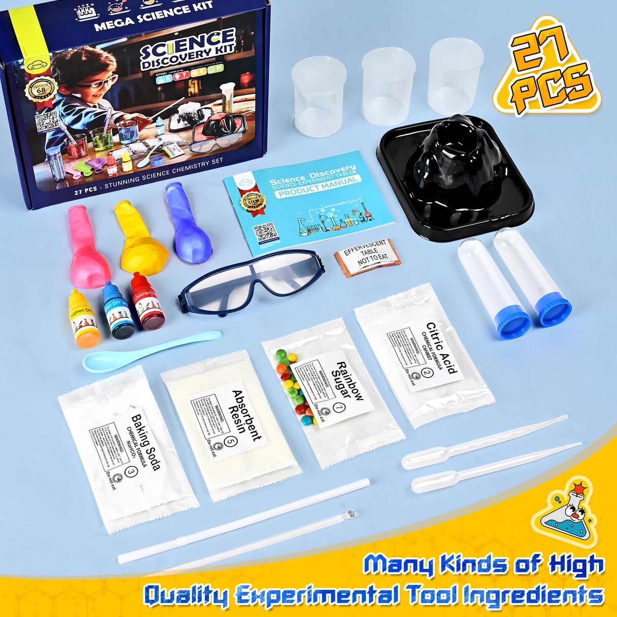 68 Lab Science Experiments Educational Science Kits for Kids, STEM Activities Educational Scientist Toys Gifts for Boys Girls Chemistry Set Volcano Eruption Activities Science Project PIXATA