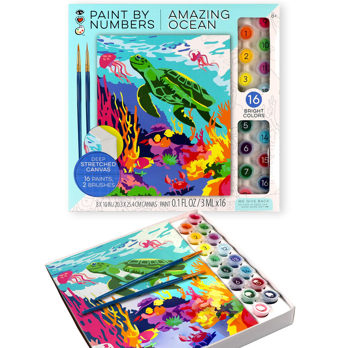 Bright Stripes Paint by Numbers Kit for Kids: Easy to Follow Paint by Numbers Canvas with Frame Kids Paint Kit (Amazing Ocean) Bright Stripes
