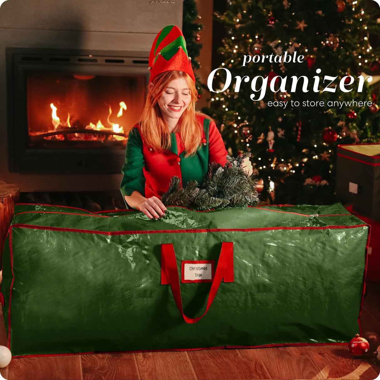 Handy Laundry, Christmas Tree Storage Bag - Stores 7.5 Foot Artificial Xmas Holiday Tree, Durable Waterproof Material, Zippered Bag, Carry Handles, Protects Against Dust, Insects and Moisture. Handy Laundry