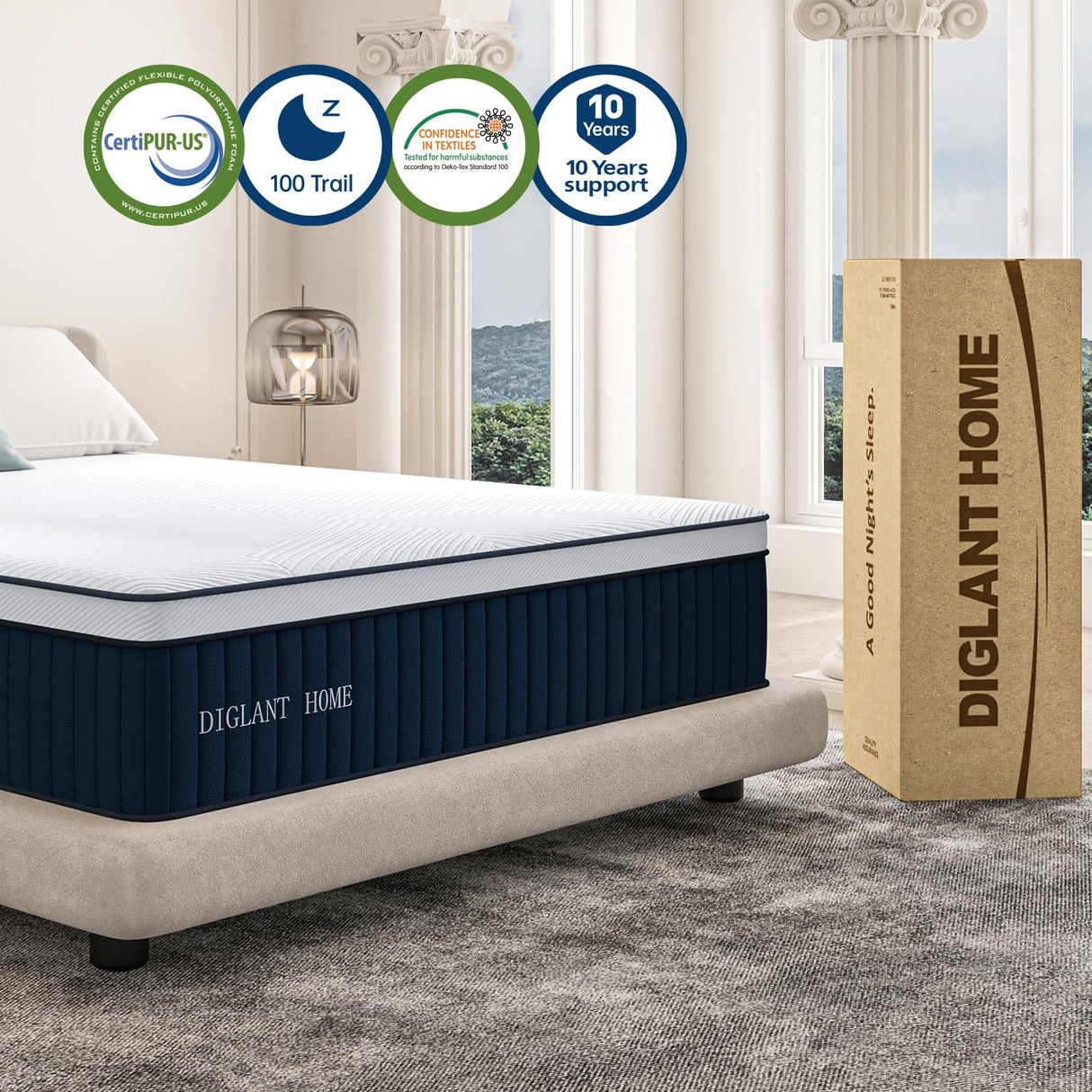 California King Mattress, DIGLANT 14Inch Medium Plush Supportive Memory Foam Hybrid Mattress, Pressure Relief 7-Zone Individual Pocket Springs Calking Mattress in a Box, CertiPUR-US Certified, 72"*84" DIGLANT
