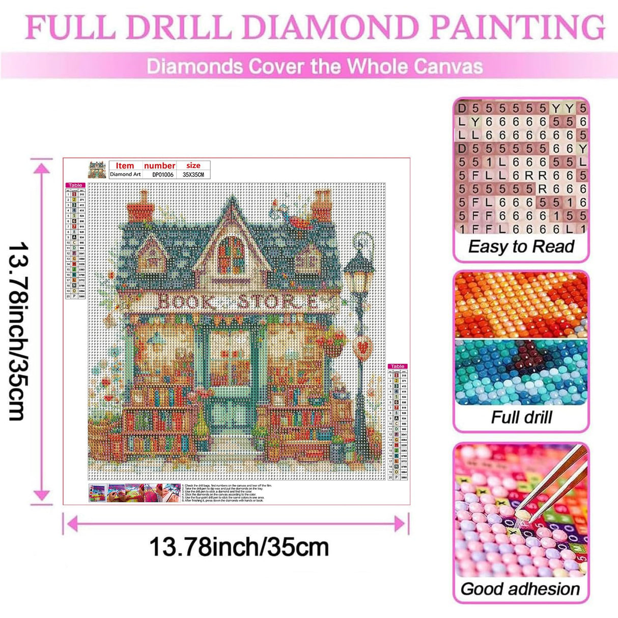 EIBEILI Diamond Painting Kits for Adults, Book Store 5D Diamond Art Kits for Beginner, DIY Full Round Drill Diamond Dot Gem Art Kits for Home Wall Decor 13.8x13.8 Inch EIBEILI