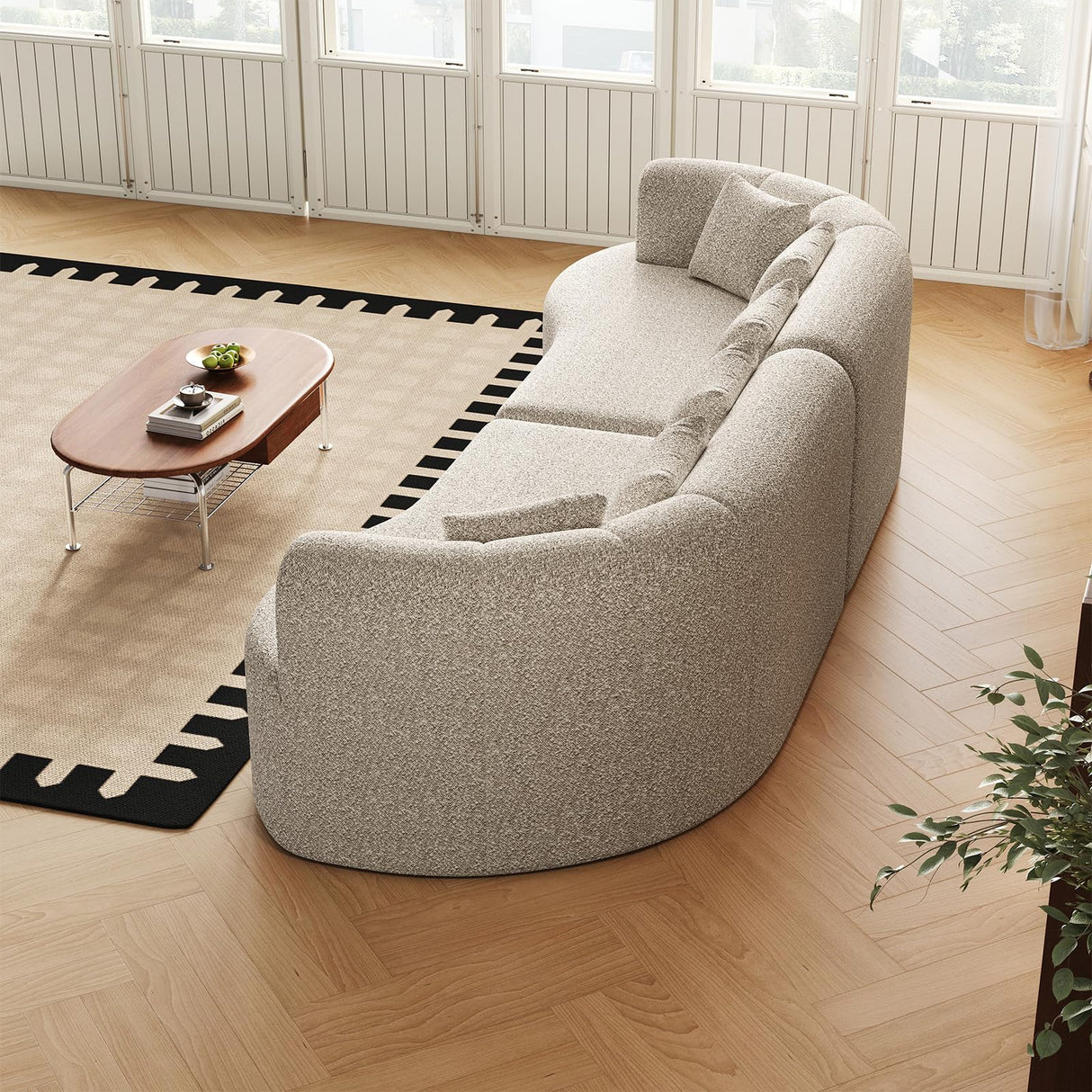 106” Oversized Curved Sectional Couch, Chenille Memory Foam Boneless Compression Sofa Couch with 6 Pillows, Modern Floor Deep Seat Sofa for Living Room, Office, Apartment, No Assembly Needed, Beige KINFFICT