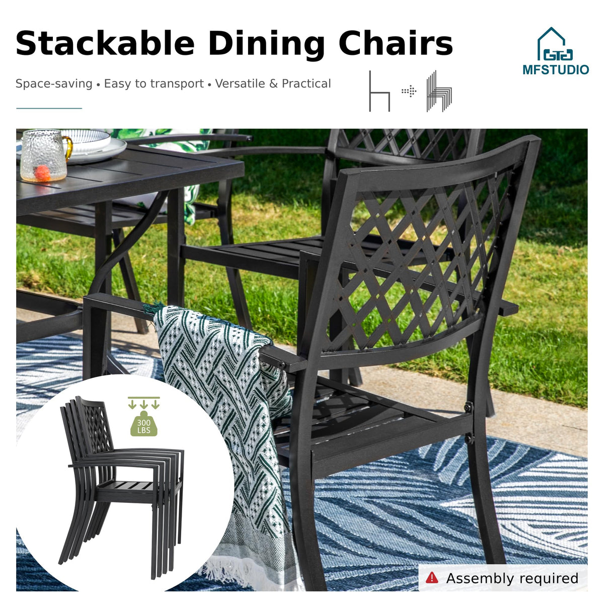 MFSTUDIO Patio Dining Set for 8, Outdoor Dining Set with Umbrella Hole, Metal Patio Table and Chairs Set, 9 Piece Outdoor Patio Furniture Set for Deck Backyard Poolside Garden MFSTUDIO