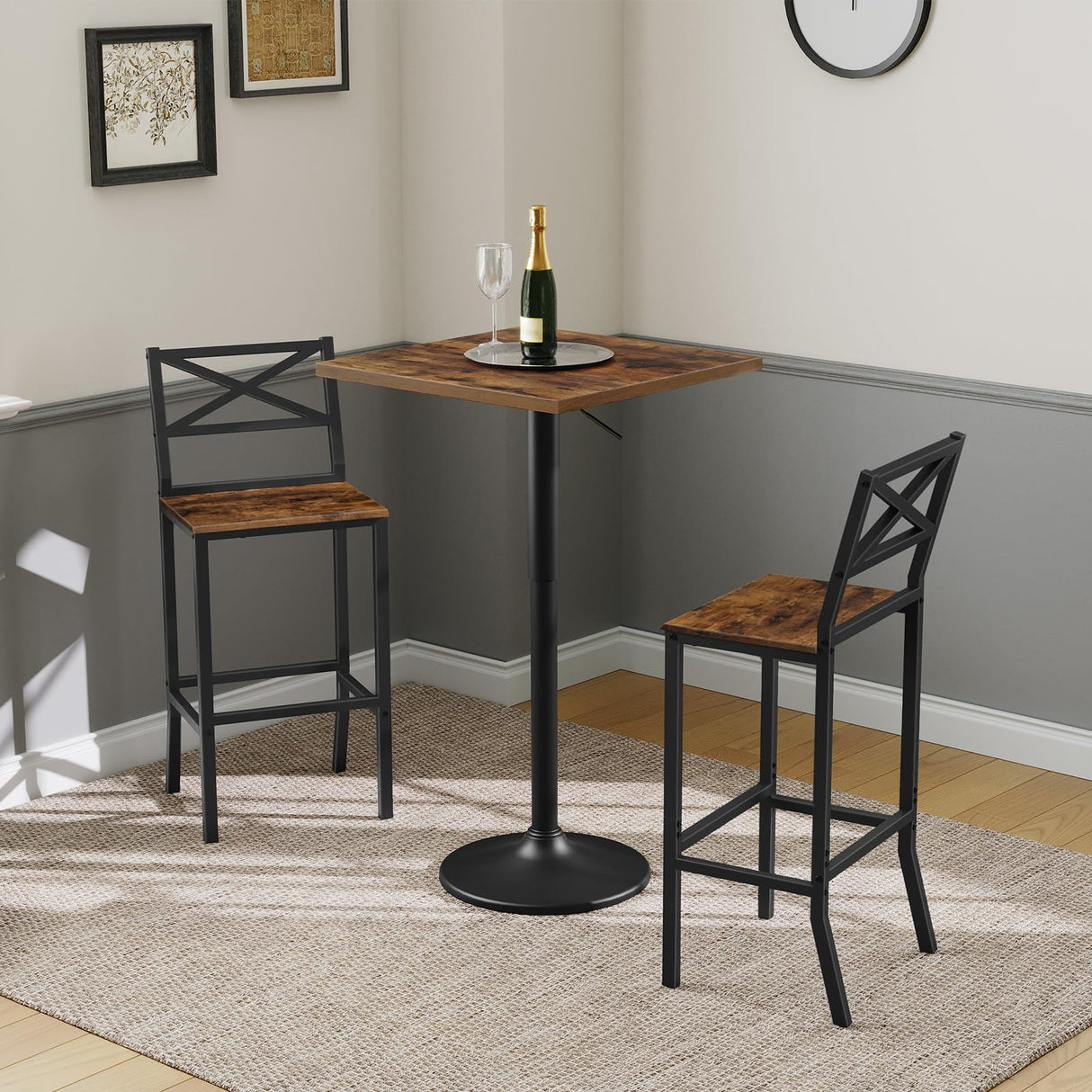 MAHANCRIS Bar Stools, Set of 2 Bar Chairs with Backrest and Footrest, 26" Tall Counter Bar Stools, Kitchen Breakfast Bar Chairs, Easy Assembly, for Dining Room, Rustic Brown BAHR0901N1 MAHANCRIS