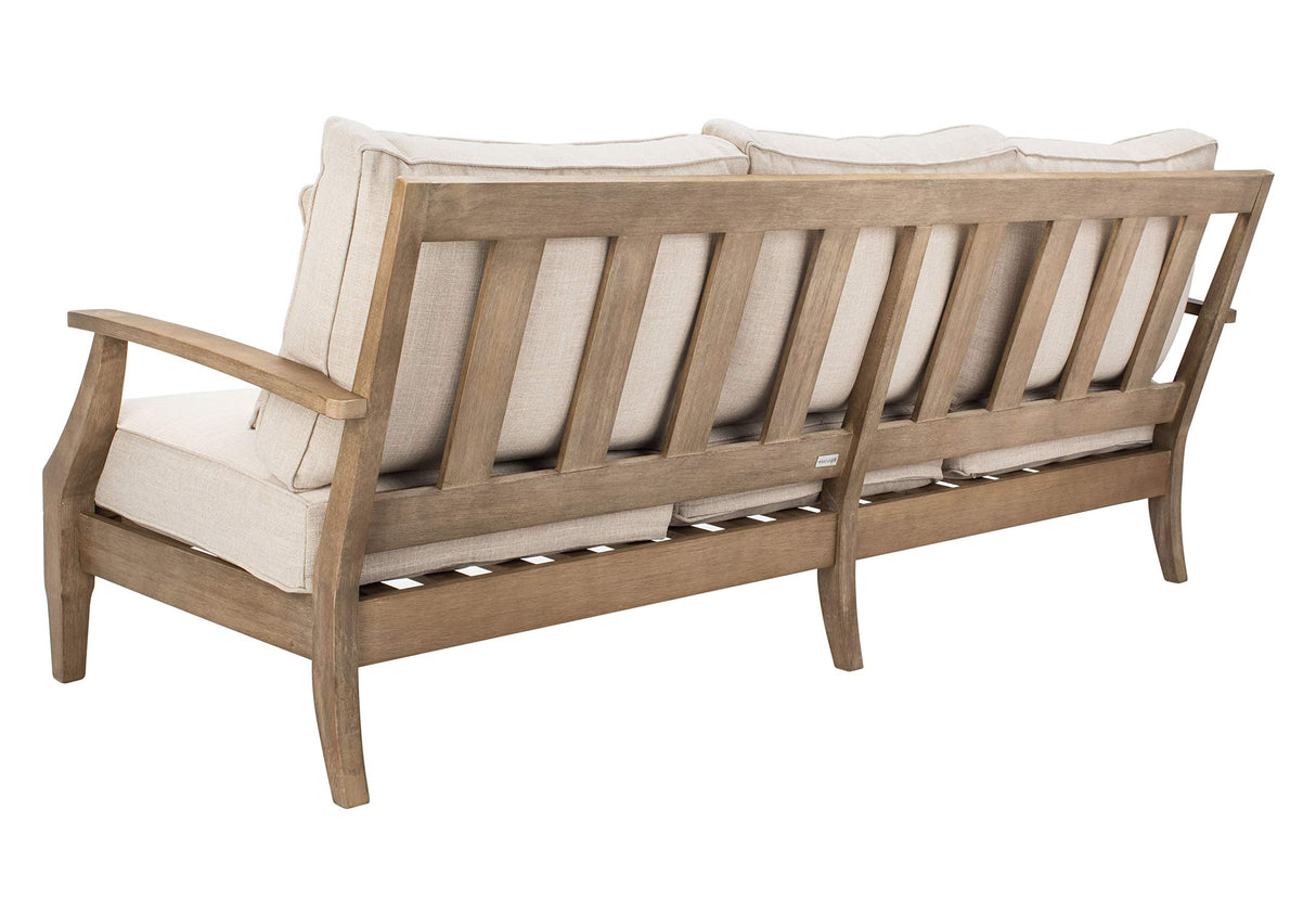 SAFAVIEH Couture Patio Martinique Natural and White Wood Outdoor Sofa, Natural/White SAFAVIEH