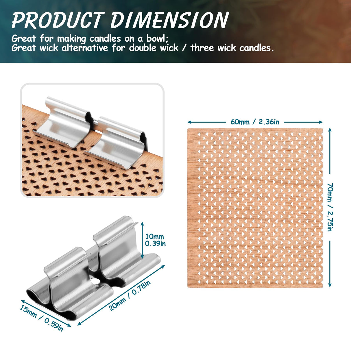 SWIGRANCE 6 Set Large Wood Candle Wick Grid Design Large Wooden Wick 2.7x2.4inch / 70x60mm (Width*Height), Natural Crackling Wood Wick Core with Iron Stands for Soy Candle Making Candles Supplies SWIGRANCE