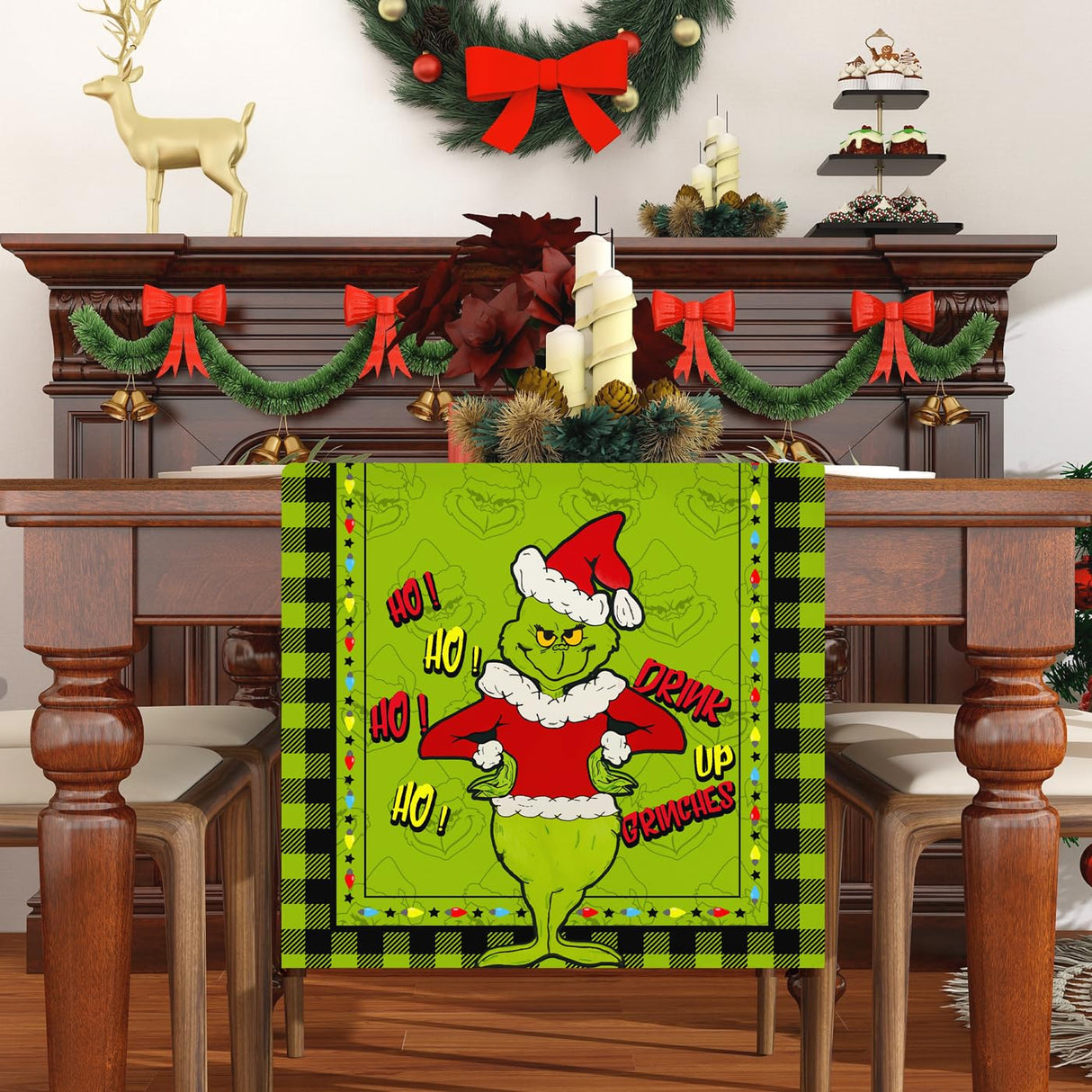 Linen Green Christmas Table Runner Merry Christmas Tablecloth Christmas Xmas Winter Holiday Home Kitchen Dining Room Table Decorations 13x72 Inch FARMNALL