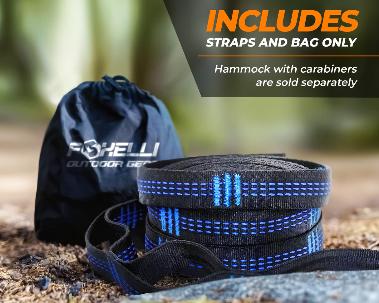 Foxelli XL Hammock Straps - Extra Long 20FT Heavy Duty No-Stretch Suspension System, 40+2 Loops, 2000 LBS Capacity, for Indoor/Outdoor Use – Set of 2 Straps & Carry Bag Foxelli