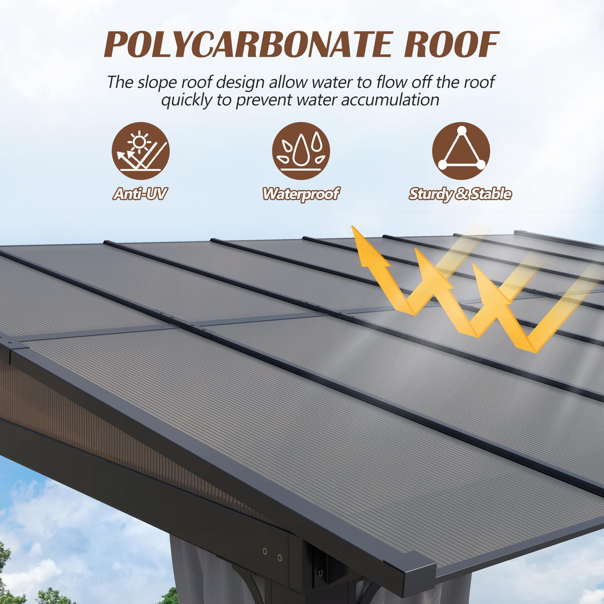 Raysfung 10 x13FT Outdoor Wall-Mounted Hardtop Gazebo, Aluminum Frame Lean to Gazebo with Polycarbonate Roof and Curtains for Patio, Garden, Deck Raysfung