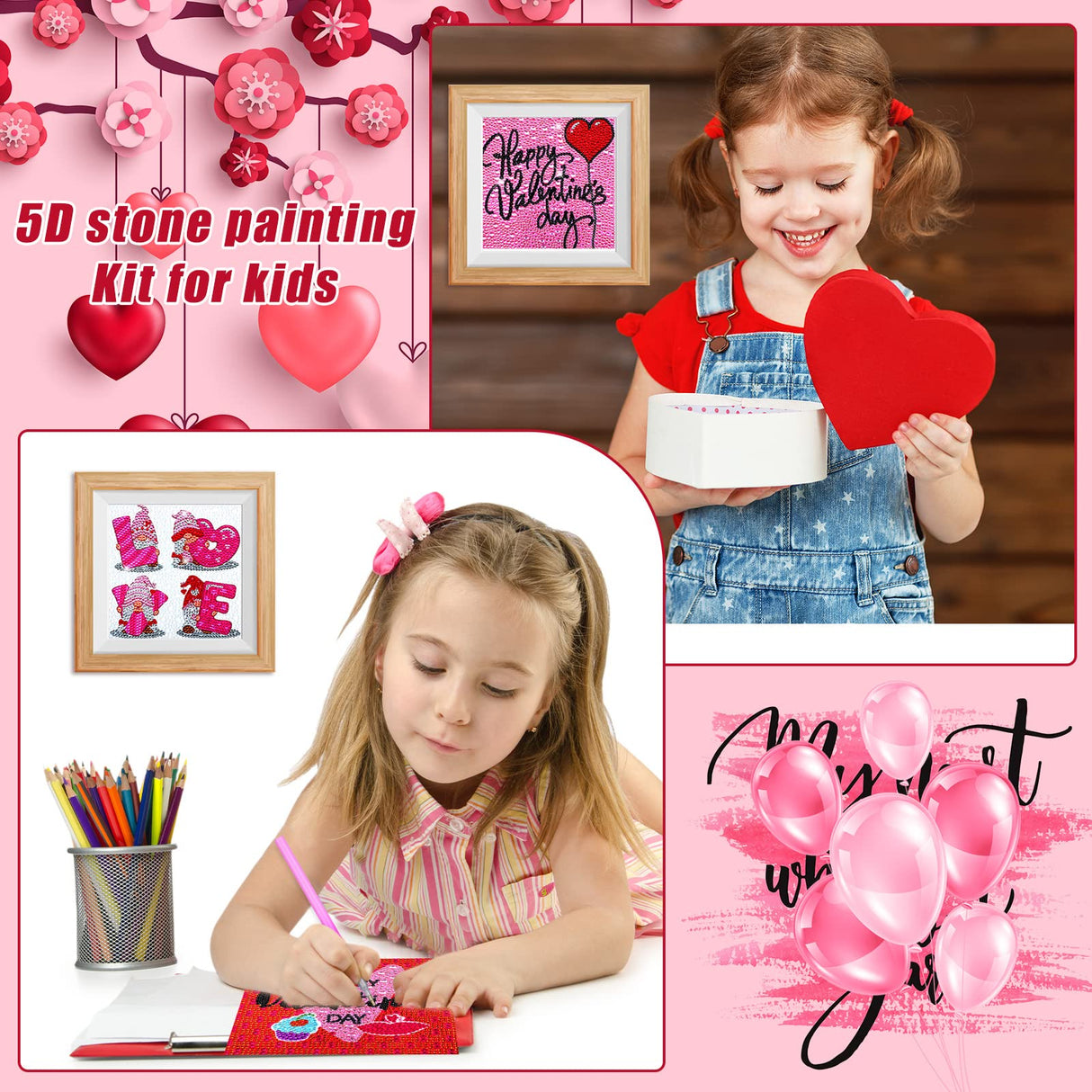9 Pcs Christmas 5D Diamond Painting Kits - Valentine's Day Round Drill 5D Diamond Heart Craft Handmade Square Drill Diamond Painting Art (Heart Style) Charniol