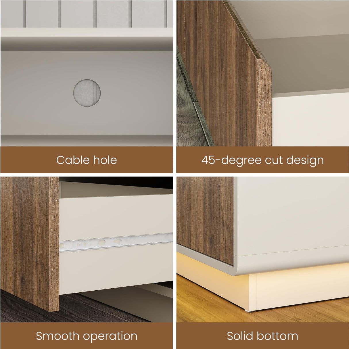 Royalcraft 70" Large TV Stand with Storage and Led Lights, Console Table with 3 Drawers, TV Entertainment Center for up to 75" Television, Wood TV Media Cabinet for Living Room Bedroom, Beige & Walnut RoyalCraft