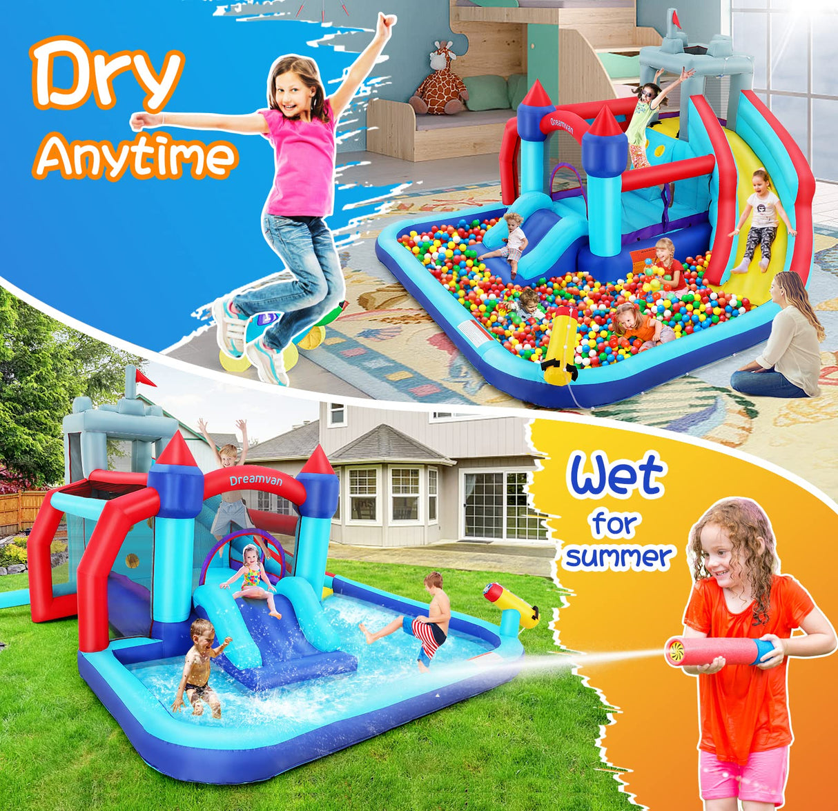 Wesoky Bounce House Water Slide for Kids, 10 in 1 Big Waterslide Inflatable Water Park with Splash Pool Long Slide Sprinkler Blower, Blow up Water Slides Bounce House for Kids Backyard Bouncy Castle Wesoky