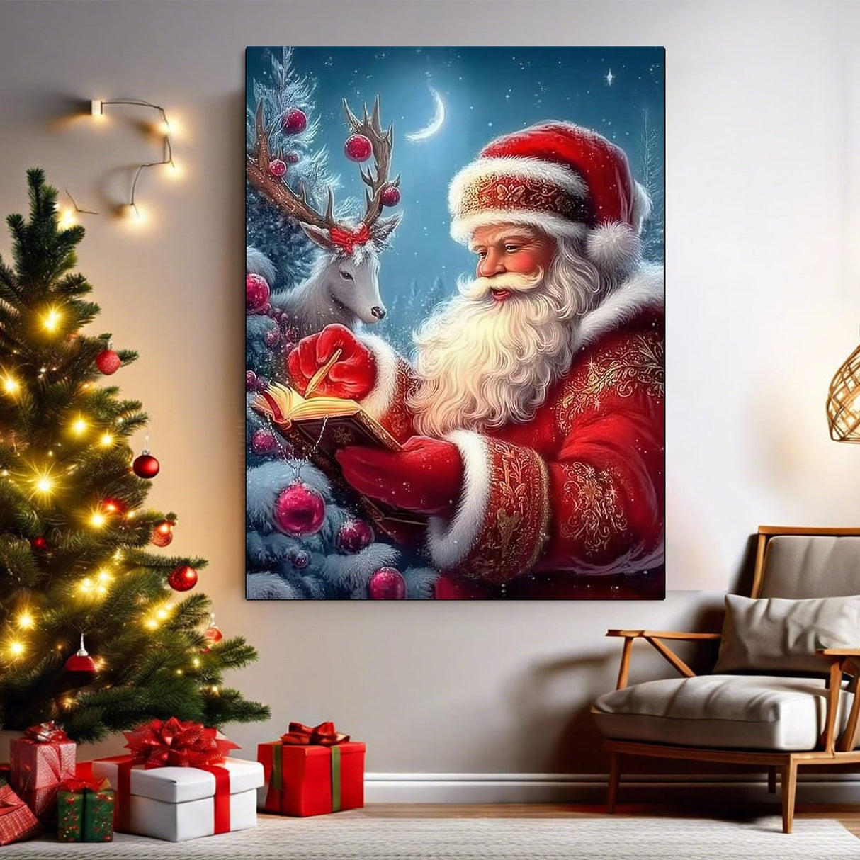 Christmas Paint by Numbers Kit for Adults Beginner-Santa Claus Adult Paint by Number Kits on Canvas, Christmas DIY Acrylic Oil Painting by Numbers for Adults for Gift Home Wall Decor(16x20inch) Arttoplus