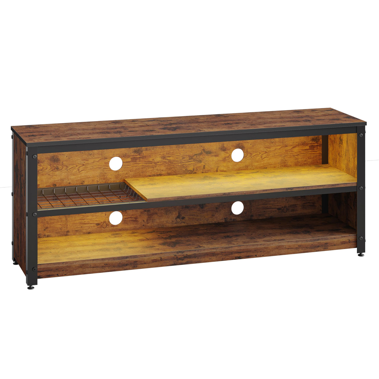 Bestier LED TV Stand for 55/60 Inch TVs, Gaming Entertainment Center with Adjustable Shelves, Modern Industrial Media Console with Storage Shelves for Living Room Bedroom, Rustic Brown Bestier