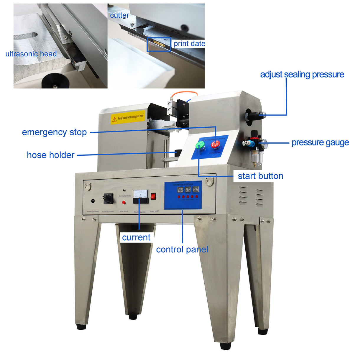 TECHTONGDA Ultrasonic Soft Plastic Hose Sealer Tube Sealing Machine Welder with Cutter Date Coder for Toothpaste Cosmetic Aluminum Plastic Pipe 220V TECHTONGDA