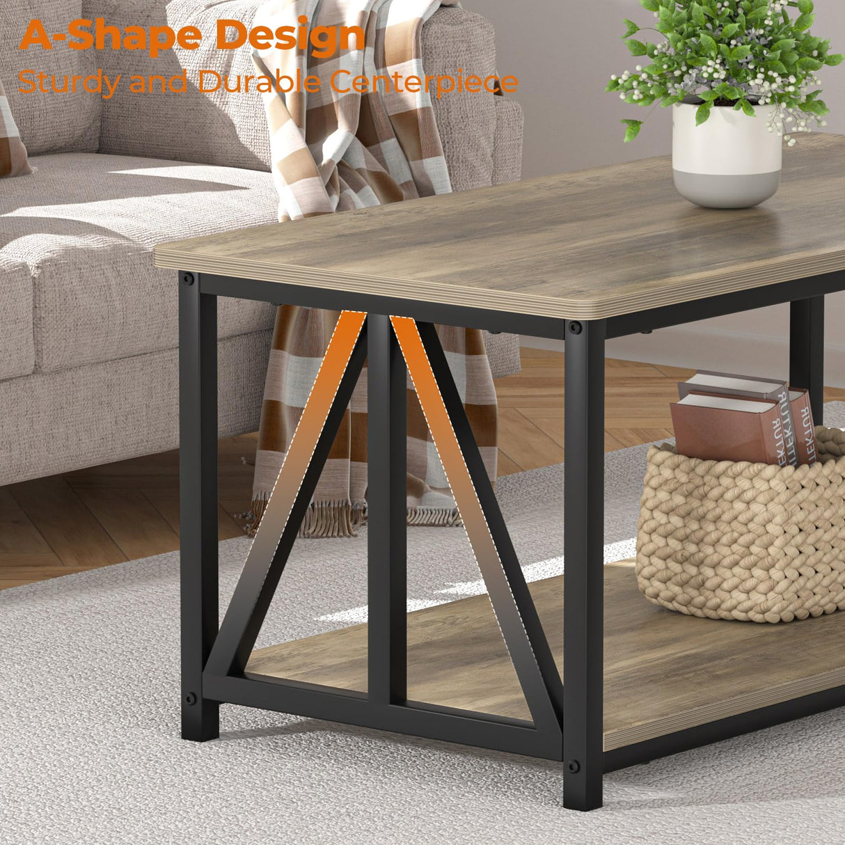 SOROGRA Coffee Table for Living Room with Round Corners, 2 Tier Modern Farmhouse Center Tables with Storage Shelf, 39 Inch Small Table for Sofa Home Office, Grey Wash SOROGRA