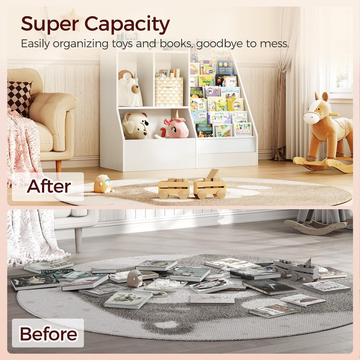 MAHANCRIS 39.4" Kids Bookshelf and Toy Storage, 7 Layer Kids Book Sling Shelf, Toddler Bookshelf, Kids Bookcase, Toy Organizer Cabinet, Large, for Playroom, Bedroom, Nursery, White BKWT7301 MAHANCRIS