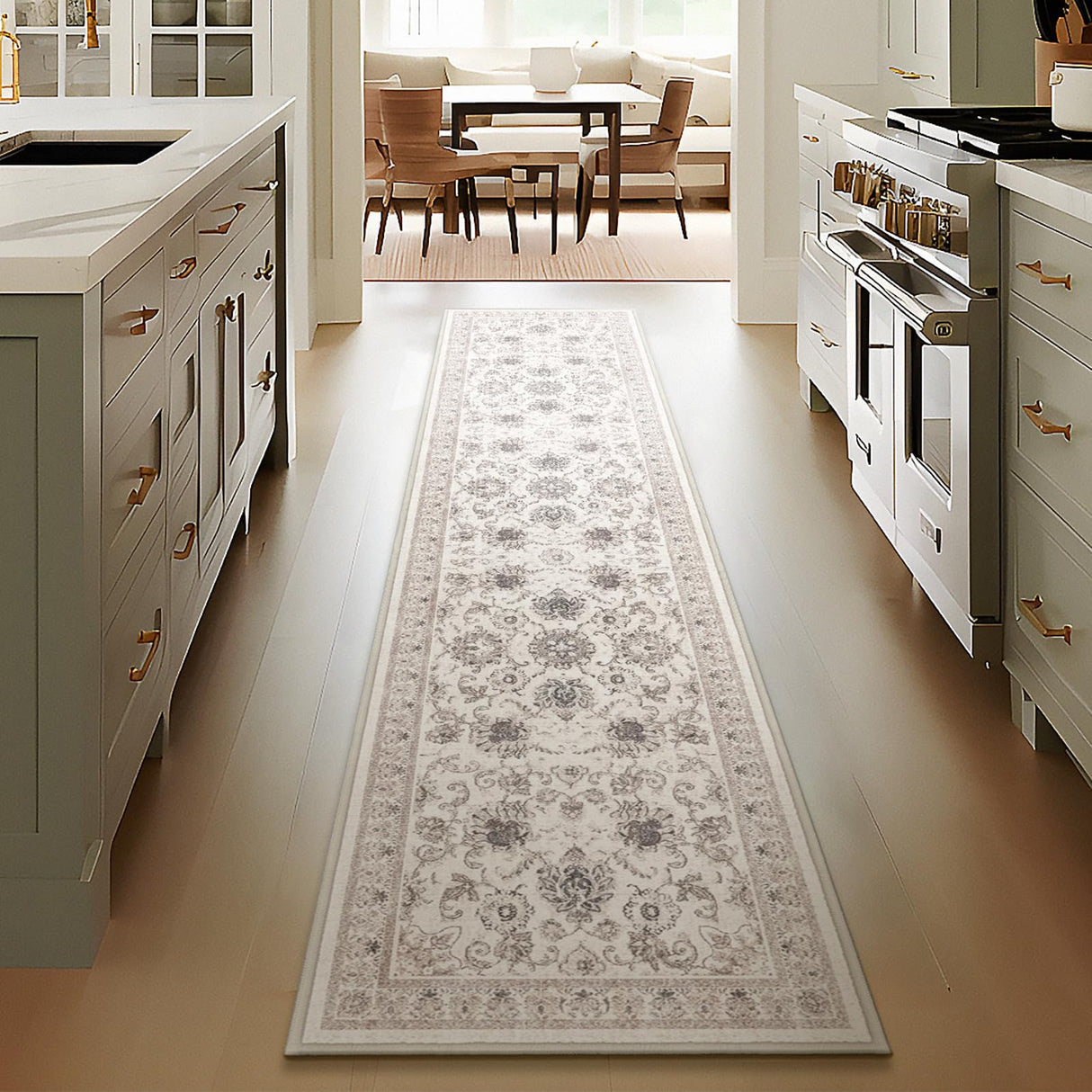 Phantoscope Hallway Runner Rug 2'x10'- Long Rug Runner Boho Washable Non-Slip Carpet for Kitchen Entryway Laundry Bedroom, Ultra-Thin Runners Vintage Distressed Accent Rug, Beige/Neutral Phantoscope