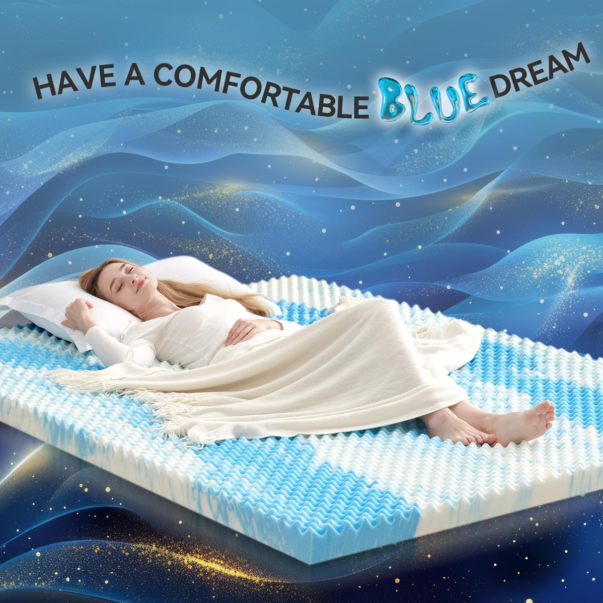 SINWEEK 2 Inch Egg Crate Memory Foam Mattress Topper Twin Size, Soft Mattress Pad for Back Pain Relief, Bed Topper, CertiPUR-US Certified, Blue SINWEEK