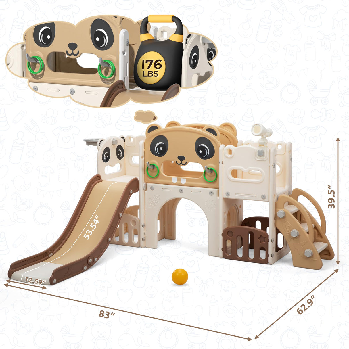 NYEEKOY 9-in-1 Toddler Slide and Climber Set Indoor Outdoor Slide Playset for Kids Age 1-8, Freestanding Backyard Playground with RNG Toss, Basketball Hoop,Telescope, Storage Space Nyeekoy