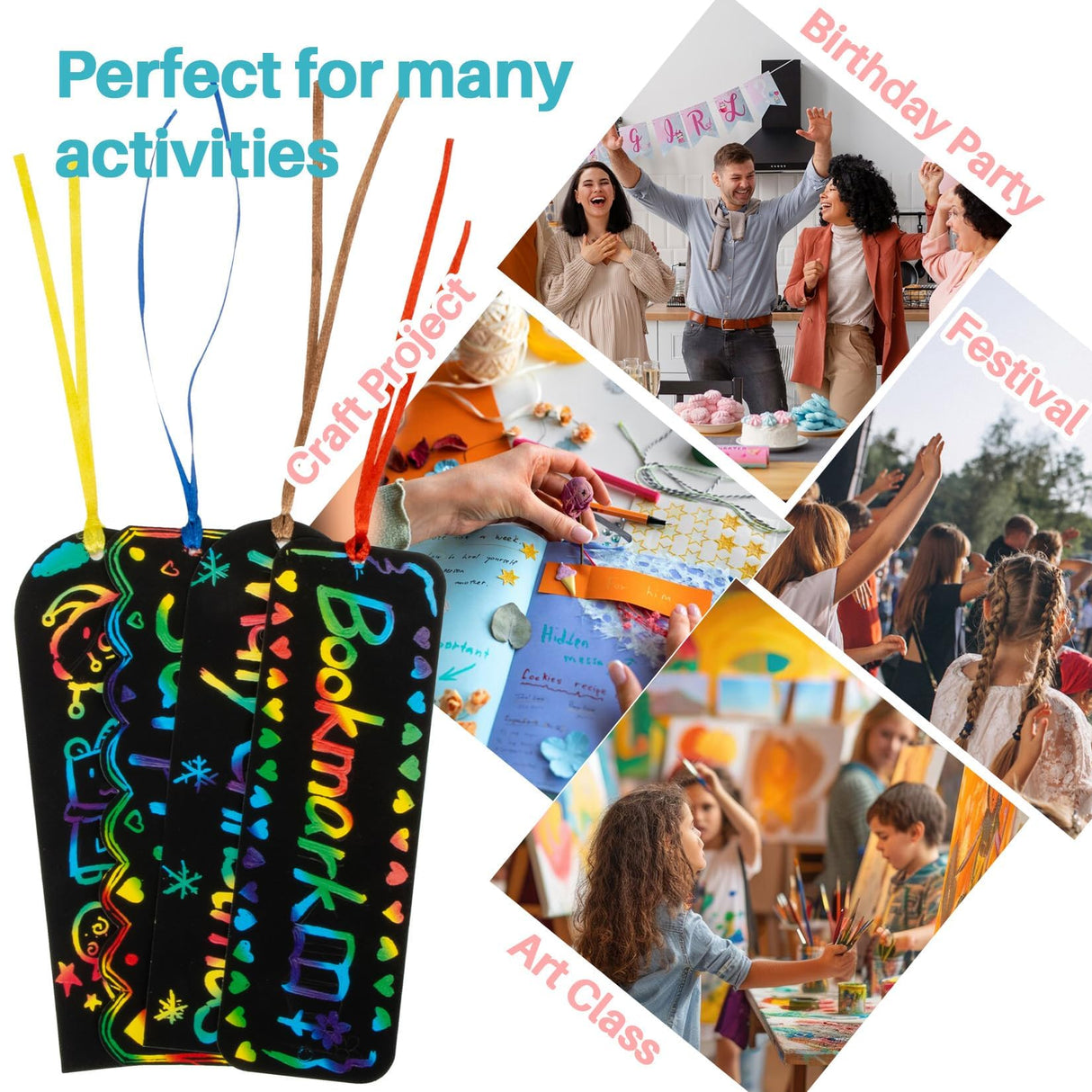 MAQIHAN Scratch Art Bookmarks - 36 Sets 4 Style Making Kit Paper with Scratching Tools Satin Ribbons Create Rainbow Without Ink Christmas Ornaments Hanging DIY Party Favors for Classroom MAQIHAN