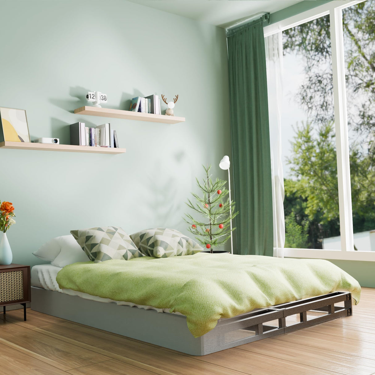 FMDMR King Box Spring 4 Inch, Low Profile King Size Box Spring Only, Heavy Duty Mattress Foundation Metal Bed Base with Fabric Cover, Easy Assembly, Non-Slip, Noise Free FMDMR