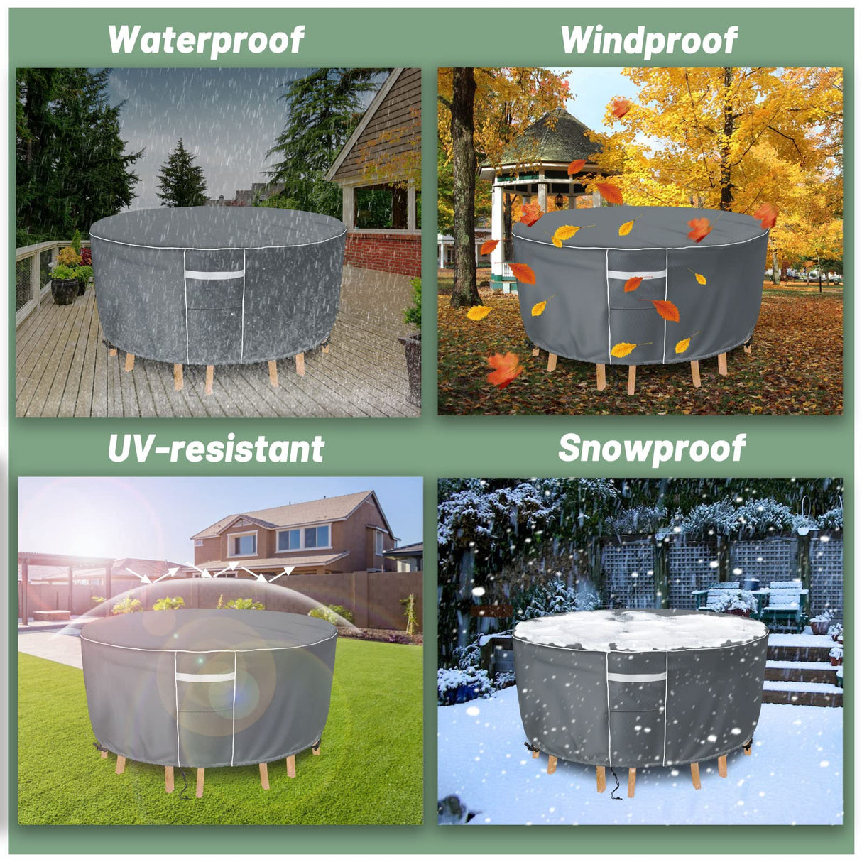 Gasadar Patio Furniture Covers, Round Outdoor Furniture Cover Waterproof, 600D Heavy Duty, 62" Dia x 28" H Round Patio Table Cover, Outdoor Cover for Patio Furniture Table and Chairs Set -Grey Gasadar