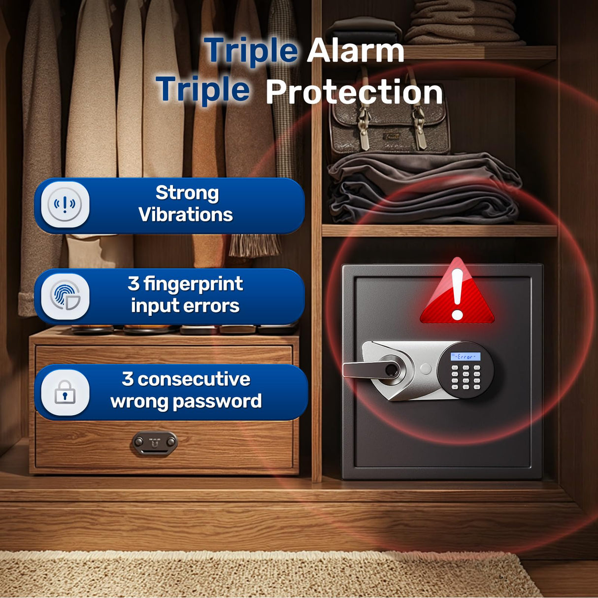 BlackSmith Biometric Handgun Safe 1.8 Cubic Feet Home Safe Quick Access Fingerprint Security Lock Box for Money Firearm Valuables with Dual Alarm System Fireproof Bag and Removable Shelf BlackSmith