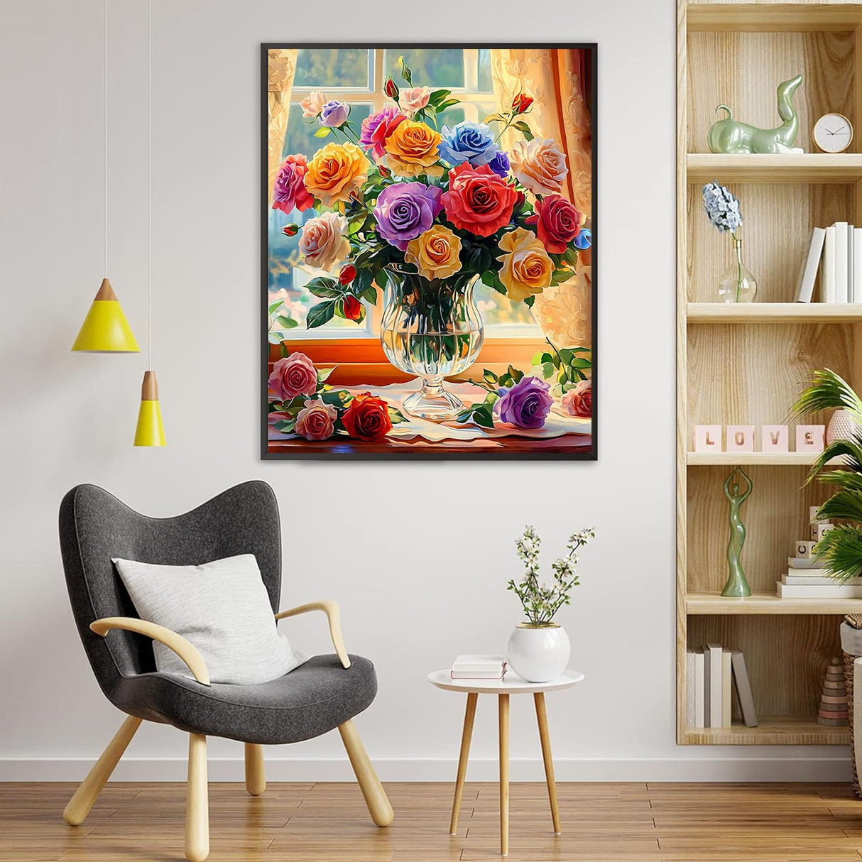 Flower Paint by Numbers Kit for Adults-Paint by Number for Adults Floral, Rose Paints by Numbers Kit on Canvas for Gift Home Wall Decor (Flowers, 16x20 inch) HITO