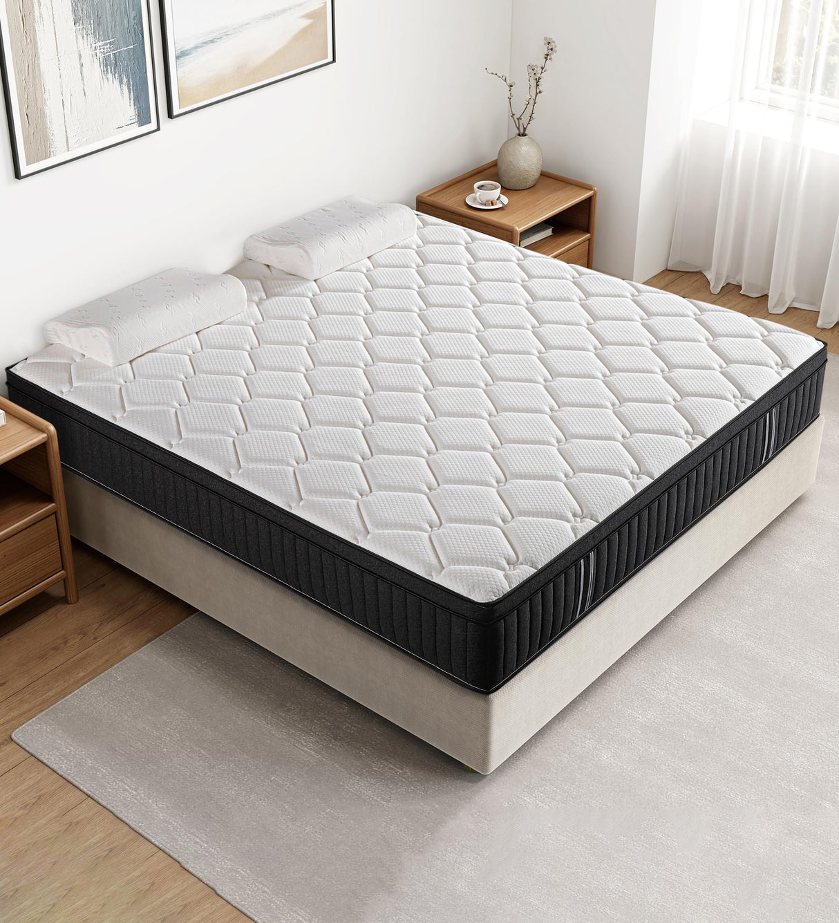 Huyamy Queen Mattresses,14 Inch Queen Size Mattresses in a Box,Memory Foam Hybrid White & Black Mattress with Provide Support and Improve Sleep,Pressure Relief,Medium Firm Huyamy