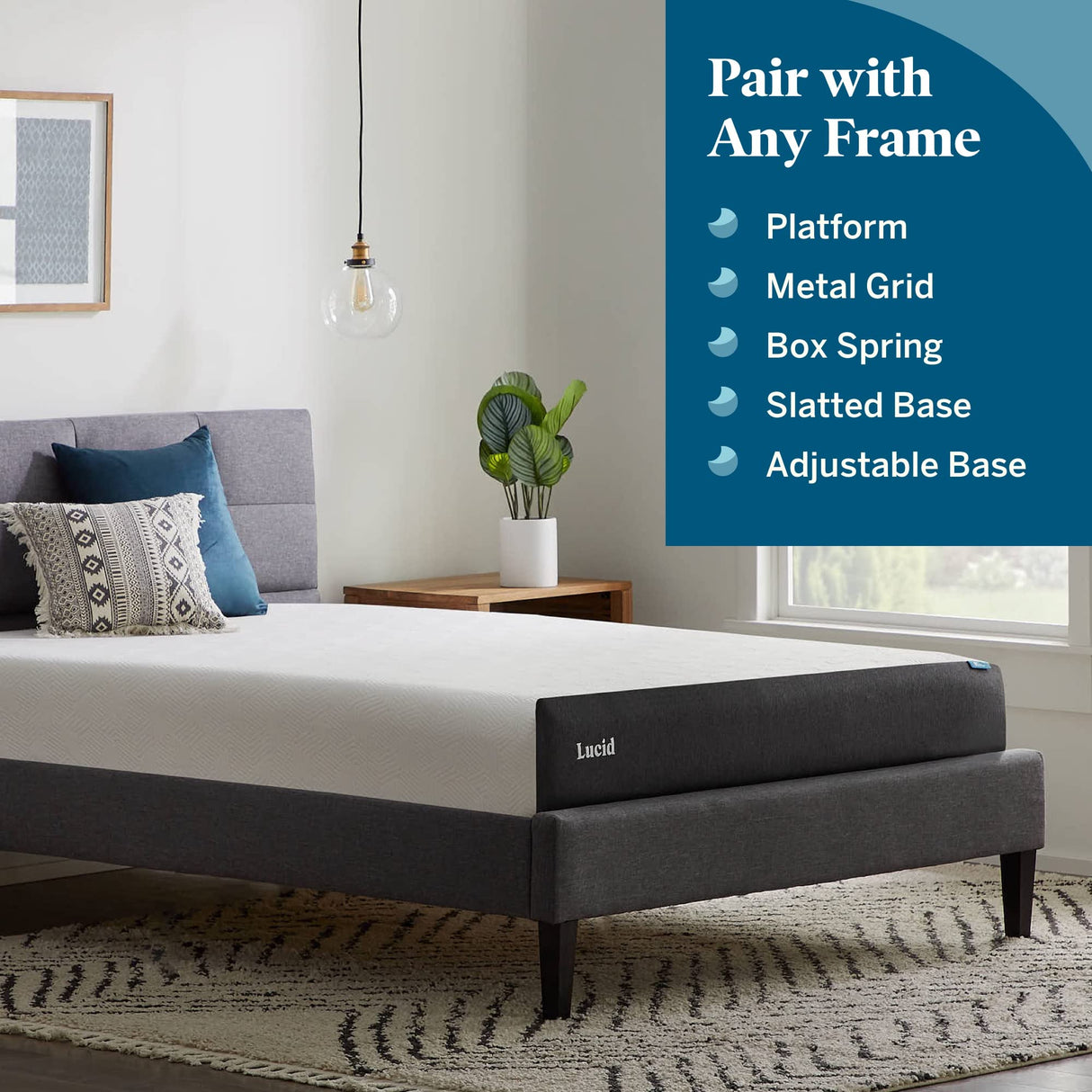 Lucid 8 Inch Twin- Firm Gel Memory Foam Mattress Bamboo Charcoal Foam Gel Infused- Hypoallergenic Foam, White LUCID