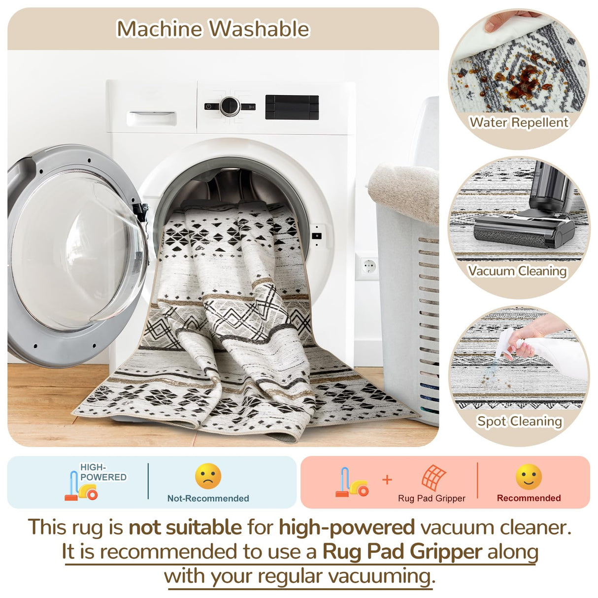 BESTSWEETIE 8x10 Area Rugs for Living Room Washable Moroccan Farmhouse Neutral Geometric Low Pile Non-Slip Soft Print Pattern Rug for Bedroom Kitchen Dining Room Entryway Black/Brown BESTSWEETIE