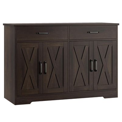 HOSTACK Coffee Bar Cabinet, 47.2" Buffet Cabinet with Storage, Modern Farmhouse Kitchen Buffet Sideboard with Drawers and Shelves, Barn Doors Storage Cabinet for Living Room, Dark Brown