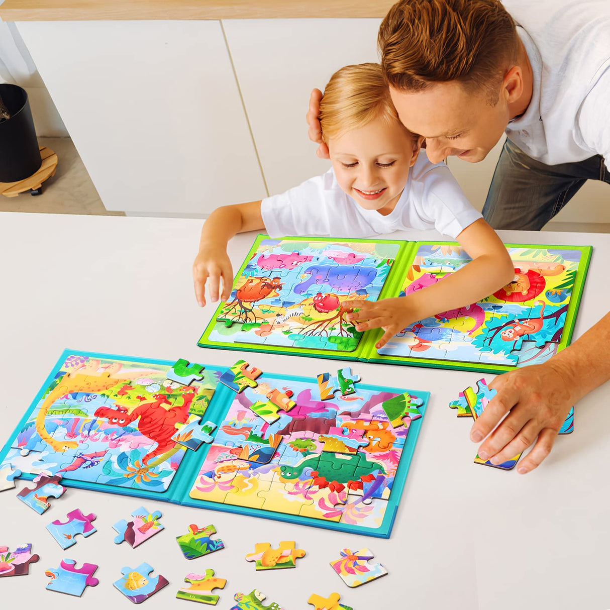 Magnetic Puzzles for Kids Ages 3-5, Two-Book Set, Dinosaur Animal Jigsaw Puzzle Magnet Books Travel Games Montessori Preschool Learning Activities Toddler Toys for 3 4 5 6 Year Old Boys Girls Hieoby