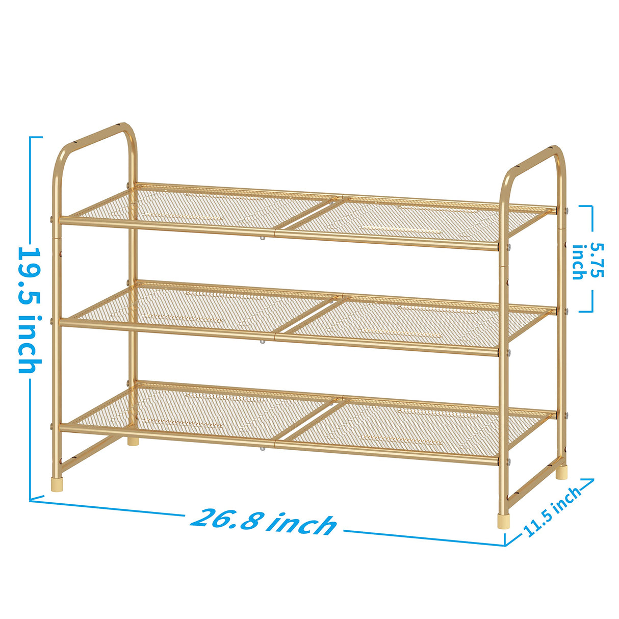 Simple Trending 3-Tier Stackable Shoe Rack, Expandable & Adjustable Shoe Shelf Storage Organizer, Metal Mesh, Gold Simple Trending