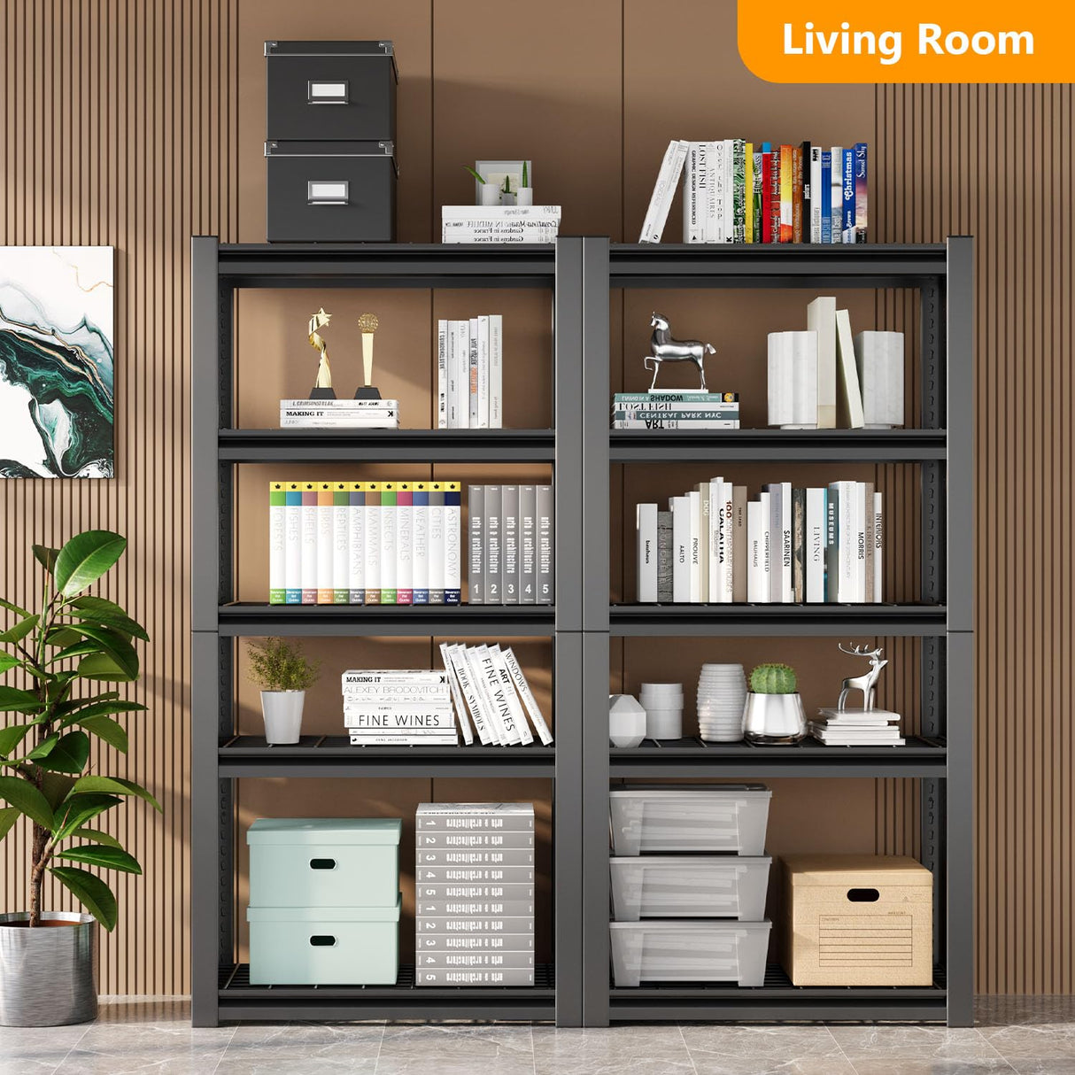 OS MOTOR 72" Storage Shelving Unit, Heavy Duty 5-Tier Adjustable Metal Rack, Standing Utility Shelves for Garage, Basement, Pantry, Kitchen, Warehouse, 3000 lbs Capacity, 72" H x 35" W x 16" D, Black OS MOTOR