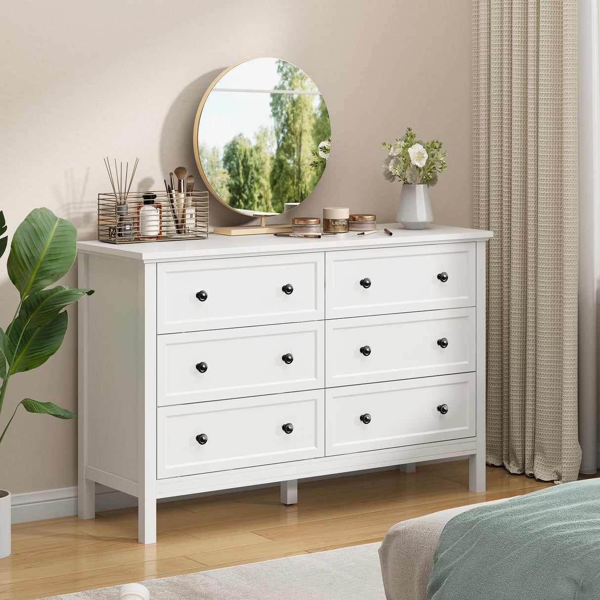 CARPETNAL White Dresser for Bedroom, 6 Drawer Dresser with Wide Drawer and Metal Handles, Wood Dressers & Chests of Drawers for Hallway, Entryway. CARPETNAL