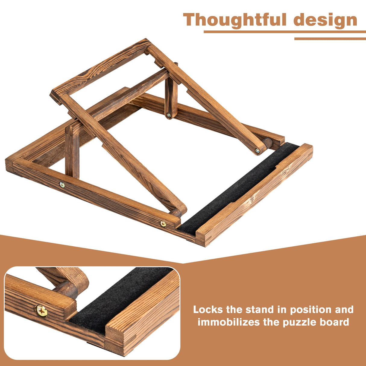 Tektalk Foldable Jigsaw Puzzle Board with 3 angle adjustable Bracket / Stand, Lightweight Portable Puzzle Mat Plateau with Wooden Easel, Foldaway Felt Puzzle Table, for Up to 1000 Pieces - Black Tektalk