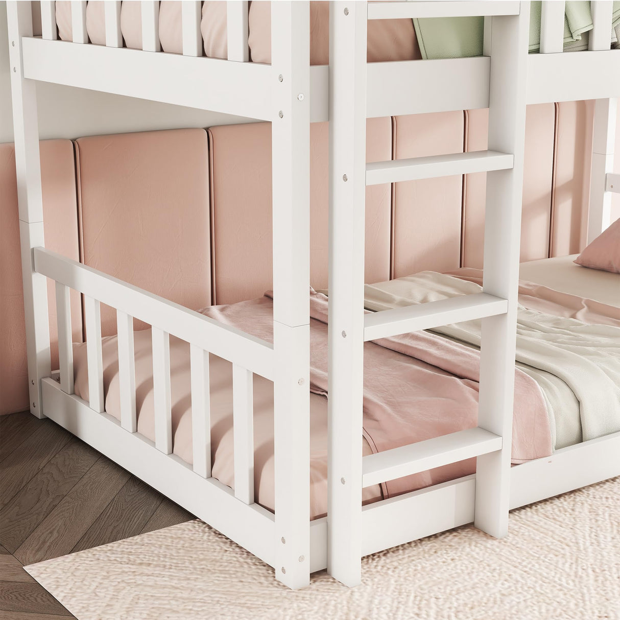 Bellemave Solid Wood Triple Bunk Bed for 3 Kids,Twin Over Twin Over Twin Triple Bunk Bed with Two Built-in Ladders,Detachable,White Bellemave